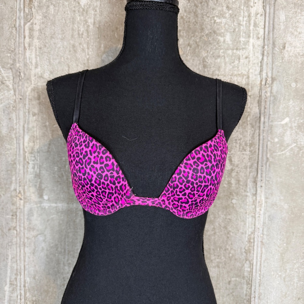 Victorias Secret PINK Wear Everywhere Demi Bra Pink Leopard Print 32B 2012
